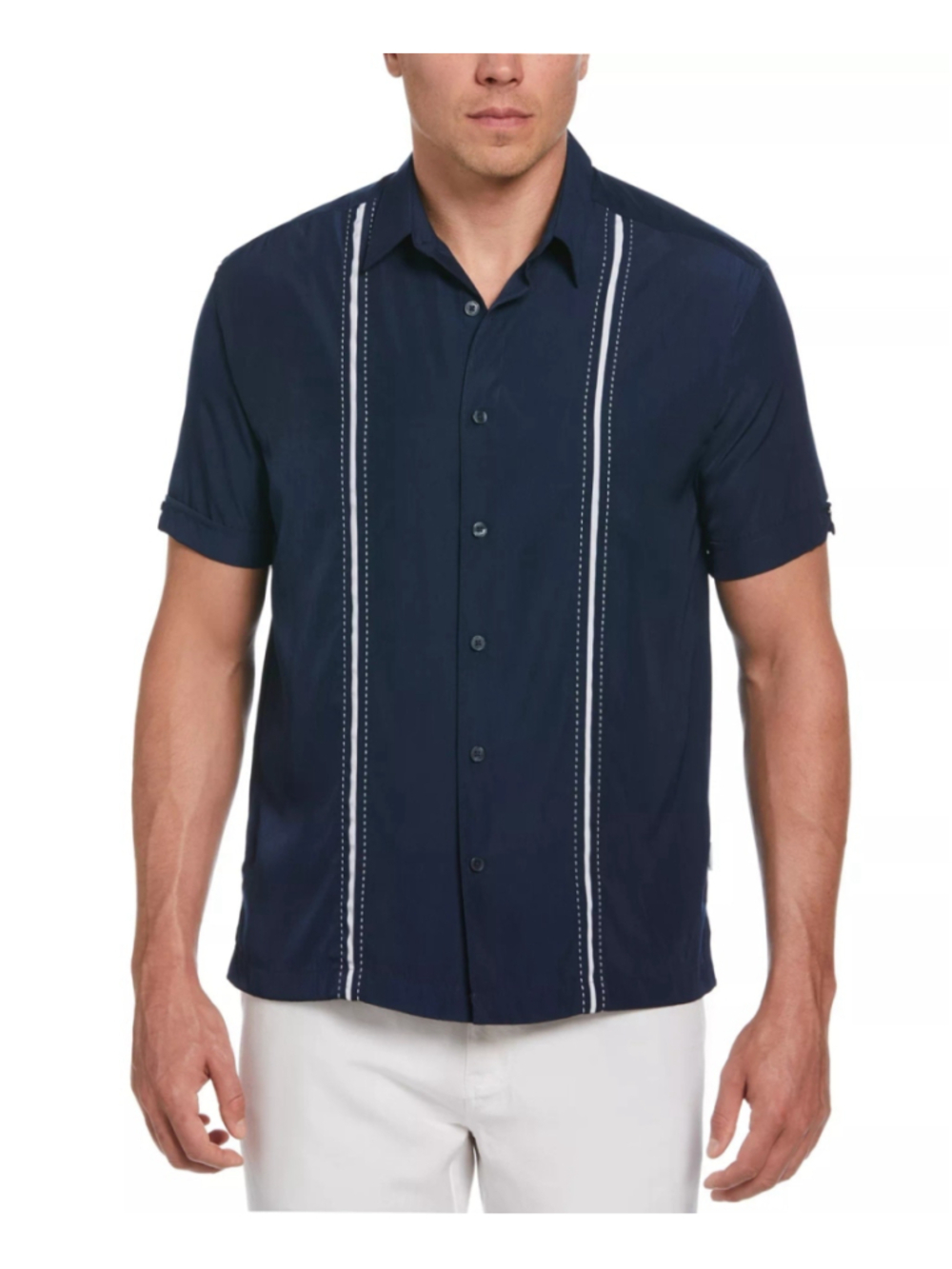 NWT Men's Cubavera Navy Short Sleeve Button-Down Shirt Size M